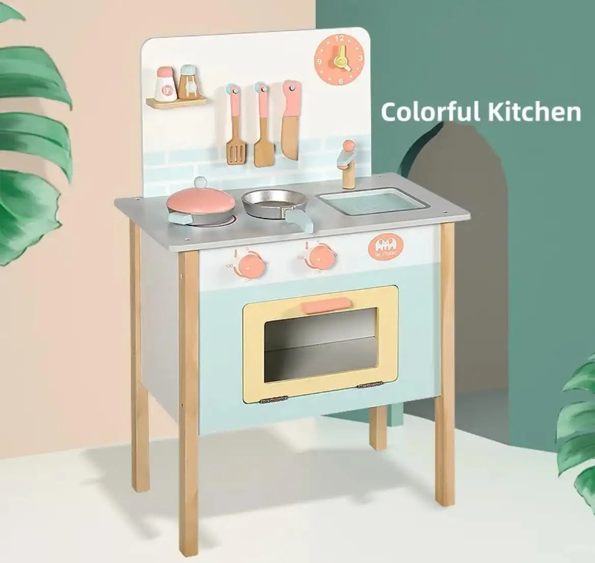 Wooden Kids Play Kitchen Set (Blue)