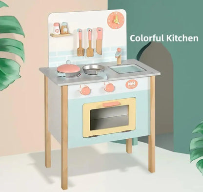 Wooden Kids Play Kitchen Set (Blue)