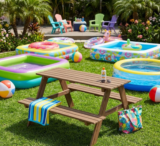 Sunny Day Wooden Picnic Party Tables